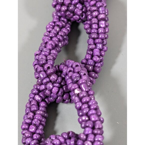 Purple Glasss Seed Bead Chain Link Long Layering Necklace Boho Beachy 40" - Picture 8 of 9